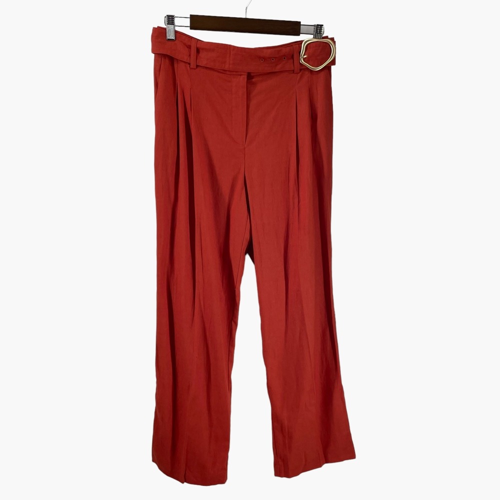 House of Harlow Rust Orange Linen Gold Belted‎ Pants Size 6